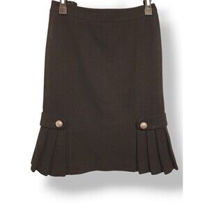 BANANA REPUBLIC Size 0 VtgSkirt Black Wool Preppy Pleated Military With Goblets